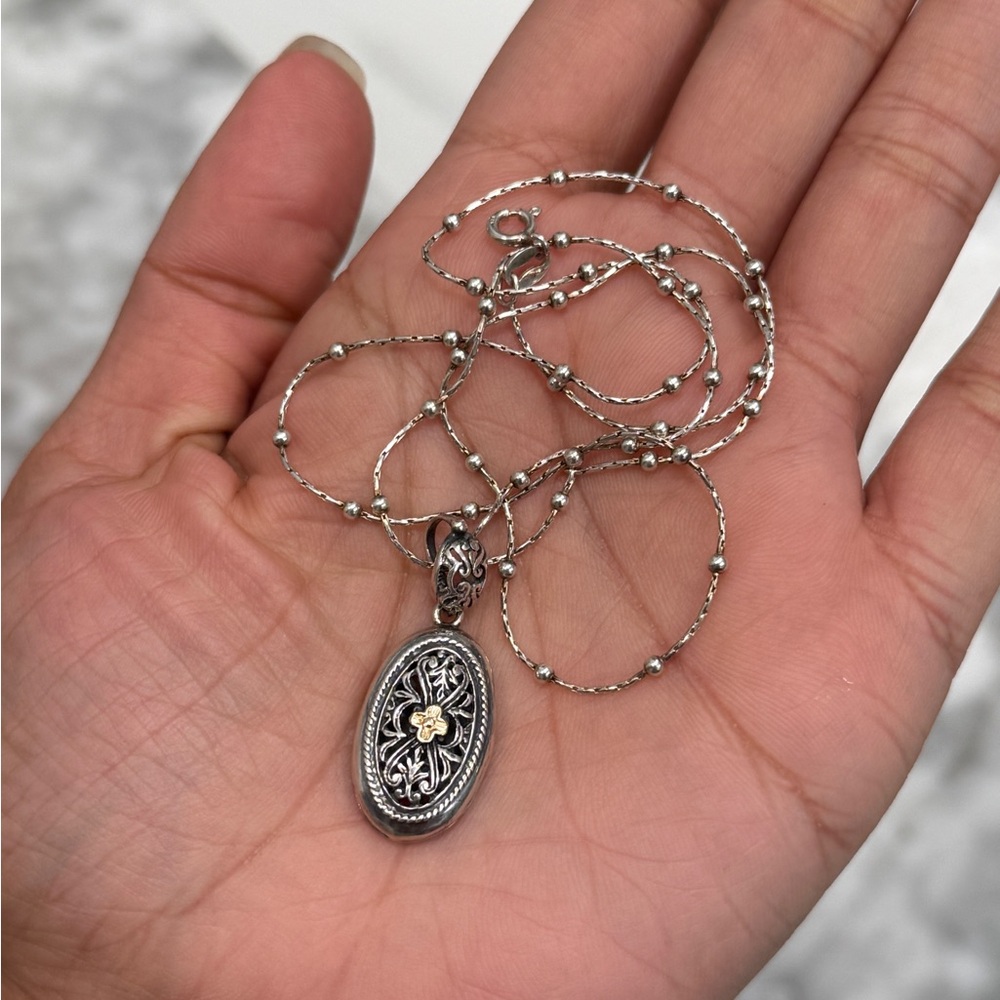 Vintage 14k Solid Gold and 925 Silver Pendant Necklace